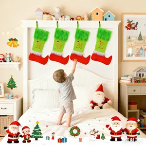 4 Pcs 19 Inch Lime Green Christmas Stockings Faux Fur Christmas Elf Stockings Hanging Green Xmas Treat Bag Candy Pouch Holder Fireplace Hanging Decor for Xmas Holiday Family Party