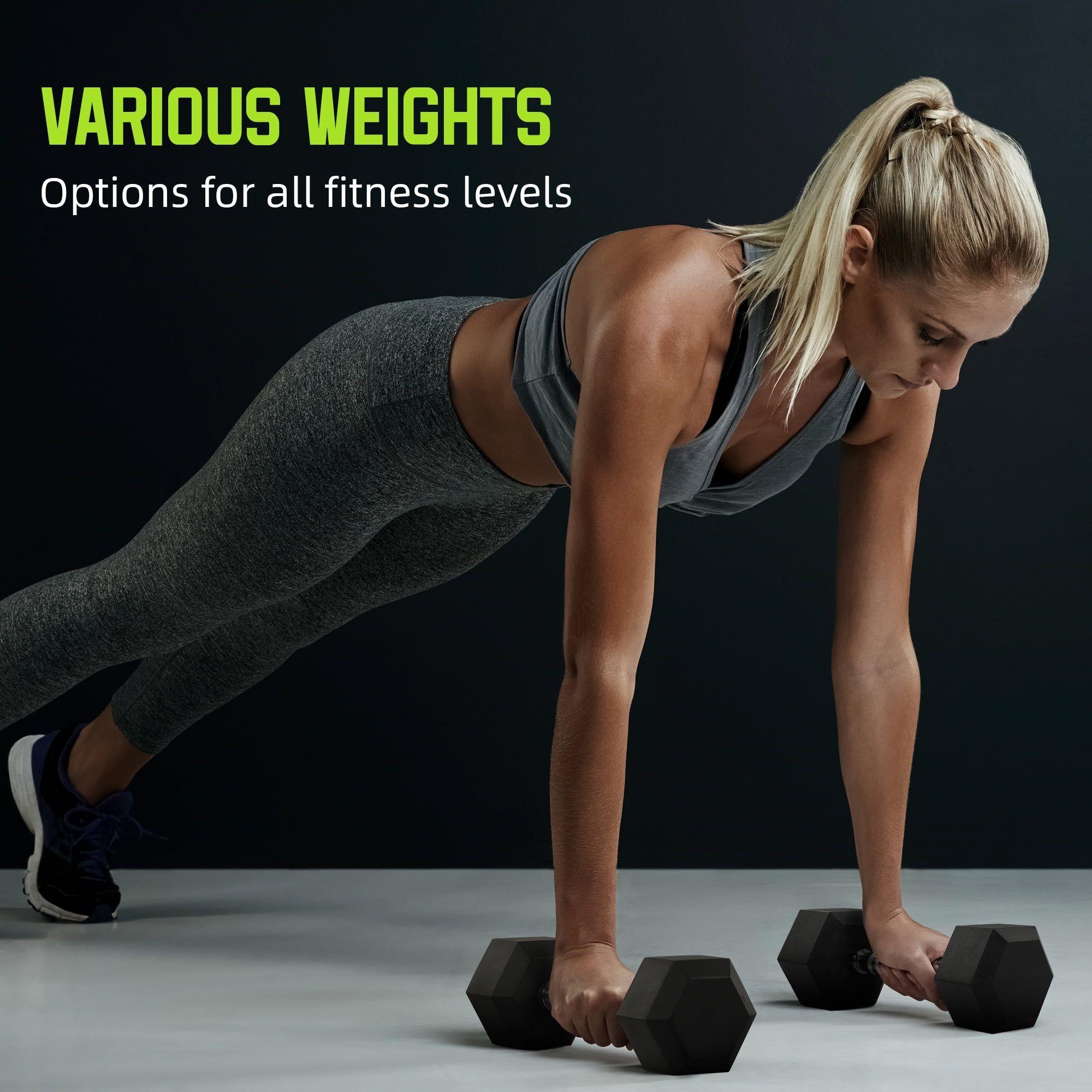 Rubber Encased Hex Dumbbells, 15 lbs Pair, Black