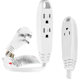 1  3 Outlet Power Strip Short Extension Cord Low-Profile Flat Plug Adapter - UL Listed SPT-3 16AWG Power  Wire 3 Prong Grounded Multi Outlet White (1 Pack)