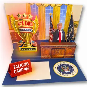 Funny Father’s Day pop-up card featuring Donald Trump’s real voice, lights, and a 3D Oval Office scene for a memorable patriotic gift Dad will enjoy.