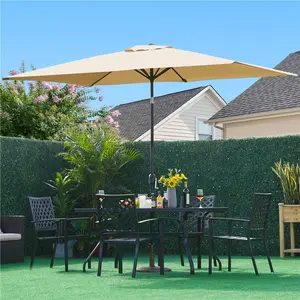【Rectangle Solar LED Light Umbrella】Yaheetech 6.5x10FT Rectangular Patio Umbrella with Hand Crank Operation, Adjustable Canopy, 6 Sturdy Ribs, No Light / Solar LED Light