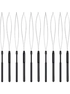 10 Pieces Hair Extension Loop Tool Kit with Beading Equipment, Ring Pull Through Tool for Hair or Feather Extensions