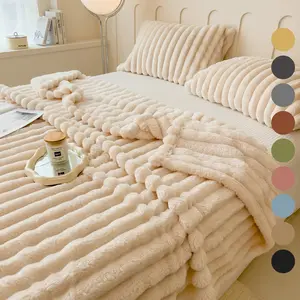 Comfortable Ultra-Soft 260g Pure Color Microfiber Blanket, Soft Bed Blanket, Classic Stripe Design, Warm Comfort, Durable, Stress Relief, Pet Wrap, Christmas Gift, Soft Fluffy Blanket
