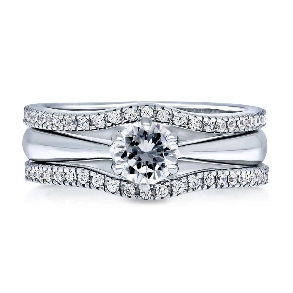BERRICLE Sterling Silver Solitaire Wishbone Engagement Rings Statement Stackable Band for Women, 0.45 Carat Round Cut Cubic Zirconia CZ Ring Set