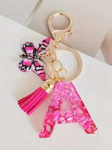 Cute Initial Keychain with Fringe Butterfly Pendant, Sequin Letter Design for Women & Girls, Fashionable Alloy Keychain, Perfect Accessory for Purse Backpack