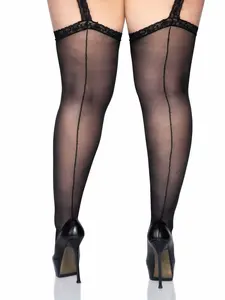 Leg Avenue Shawn Plus Size Garter Belt Backseam Stockings - Sexy Floral Sheer Elastic Fit Hosiery for Women's Lingerie