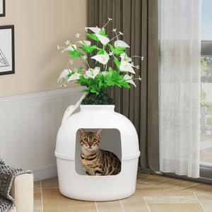 Hidden Cat Litter Box Planter with Artificial Flowers Grow Real Plants Includes Scoop Easy to Clean White litter box for cats