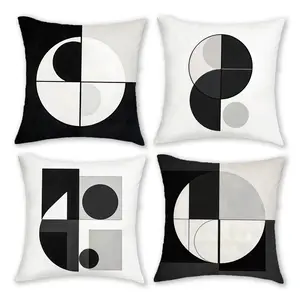 4pcs-Modern Minimalist Throw Pillow Covers - Black, White, Gray Geometric Shapes, Modern Patterns - Soft Cushion Cases for Sofa, Living Room, Bedroom, Single-sided Printing Without Pillow Core