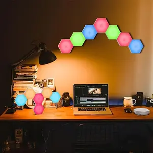 3/6 Pcs Tri-Color Hive Lights, Blue, Aaa Battery Powered, Touch Switch, Easy Installation, No Drilling, Ideal for Bedroom, Gaming Room, Living Room