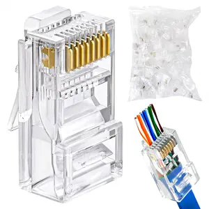 100-Pack Cat 6 Pass Through RJ45 Connectors, 50µ Gold Plated (Cat 6 Ends / Cat6 Connector /RJ45 Modular Plugs/Ethernet Plugs/Network Connector) for Solid or Stranded UTP Ethernet Cable
