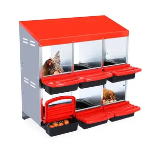 6-Hole Red Metal Chicken Nesting Box without Stand - Heavy Duty Galvanized Steel Roll Away Laying Box for Hens Lockable Lid and Easy Egg Collection-Outdoor Poultry Coop for Farm and Backyard
