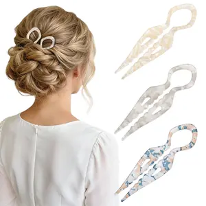 AWAYTR 3 Pack French Hair Pins Acrylic Hair Forks for Effortless Bun Updo Chignons & French Twists Serrated Anti-Slip Curved Hair Chopsticks Styling Hair Accessories for Women