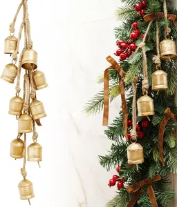 Rustic Golden Christmas Bell Ornaments and Velvet Bows – Beautiful Ornament Set of 10 Adds Elegance to Any Modern or Farmhouse Christmas Tree Decor – Giftable Vintage Bells w/a Festive Holiday Sound