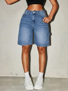 Women's Casual Wide-Leg Jeans Shorts, Summer Thin High-Waist Non-Elastic Bermuda Short Pants, Loose Fashion Straight Leg Street Style
