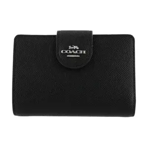 Coach Corner Zip 13 Snap Closure Leather Cardholder Wallet, Medium Size, Women's, Silver/Black