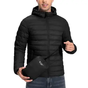 Men's lightweight outdoor inflatable jacket with hood insulation and warmth, winter running jacket, casual option, breathable foam cotton elastic men's outdoor jacket