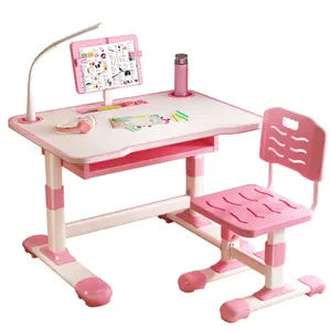 Study Desk Chair Set, Height Adjustable Toddlers Writing Table with Tiltable Reading Stand, Living Room Bedroom Learning Table with Extra Large Drawer