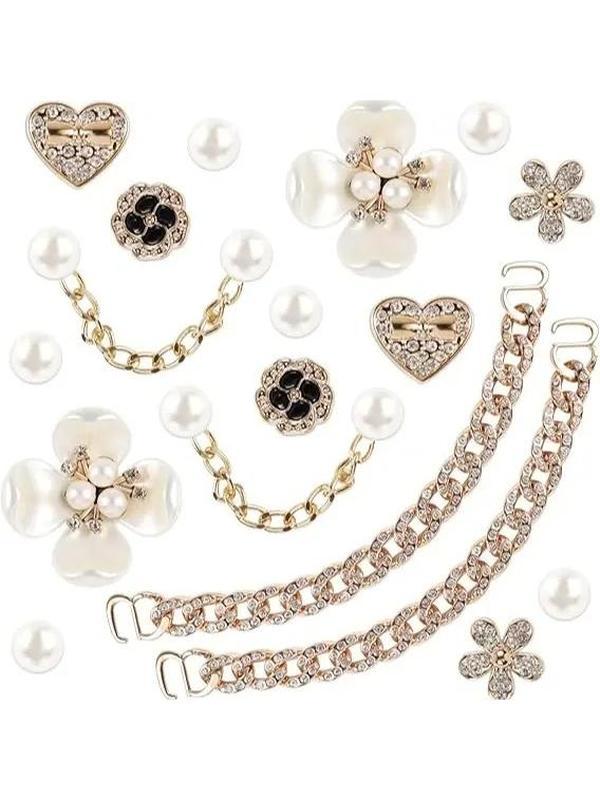 Bling Shoe Charms Set, Pearl Flower & Crystal Rhinestone Accessories for Women’s Clogs and Shoes, Cute Decoration for Party &  Valentine's Day Gift
