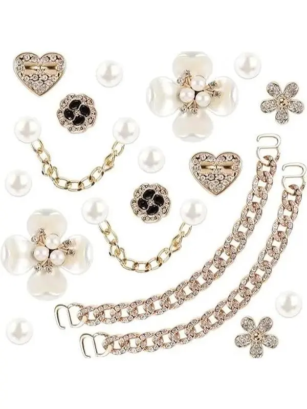 Bling Shoe Charms Set, Pearl Flower & Crystal Rhinestone Accessories for Women’s Clogs and Shoes, Cute Decoration for Party &  Valentine's Day Gift