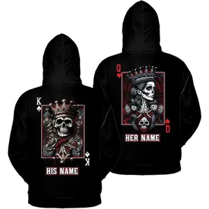 PersonalizedSkullTarotCardCoupleHoodie2DS-5XL,SkeletonMatchingCoupleHoodie,customcouplematchingoutfits,personalizedskeletoncouplehoodie