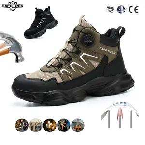 SAFETREK Men's Anti-slip & Anti-puncture Work Safety Shoes Sporty Industrial Construction Hiking Outdoor Footwear Closed Worker Breathable Khaki Round Toe