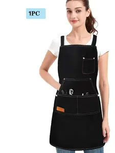 Unisex Adjustable Kitchen Apron with Pockets, Solid Color Fitted Design, Regular Length, All Seasons Use, Men and Women Cooking Apron