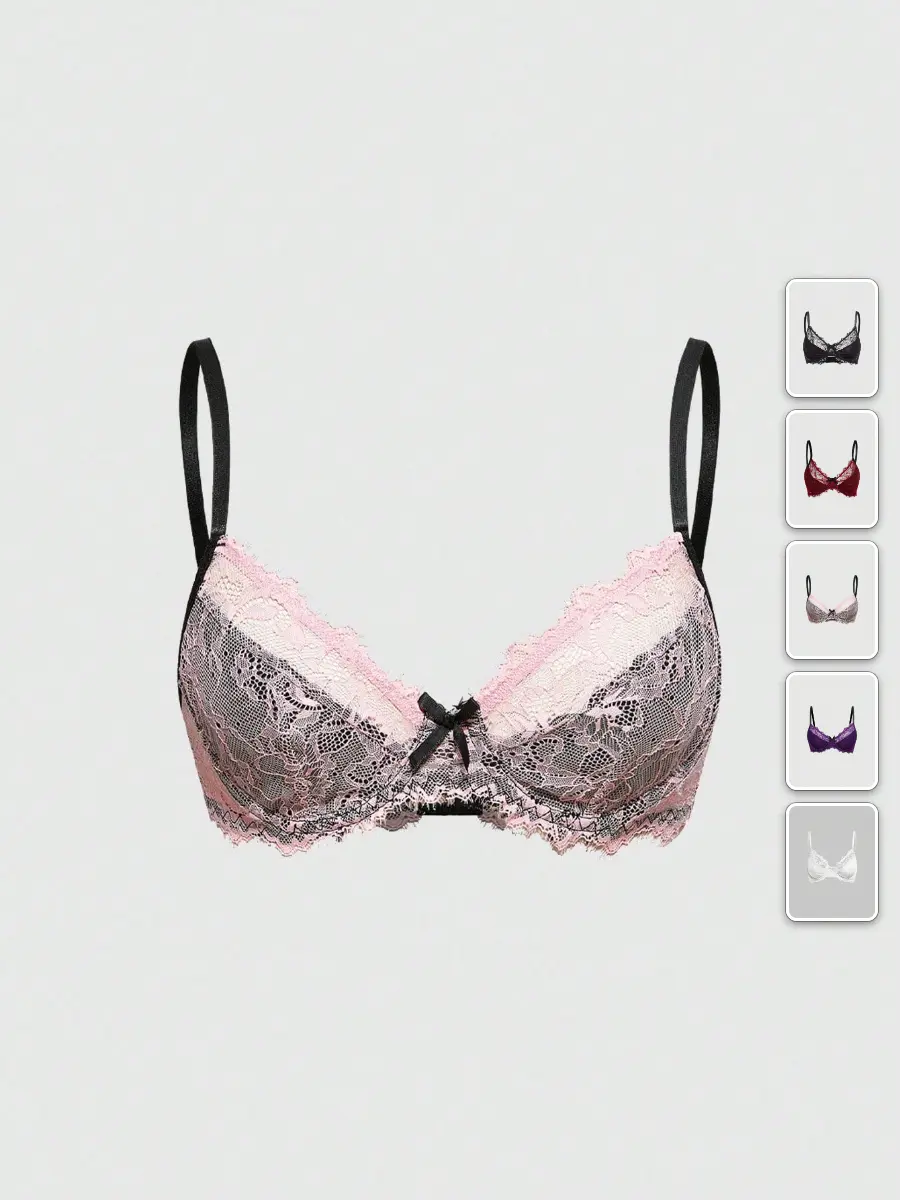 MEAUS Gothic Top Contrast Lace Underwire Bra Top Bow Decor Date Night Streetwear