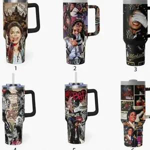 Michael Jackson 40oz Tumbler With Handle – King of Pop Insulated Travel Mug, Gift for Fans