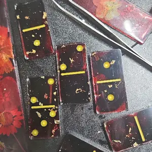 Red Black and Gold Resin Dominos with Gold Dots for Unique Game Night Fun