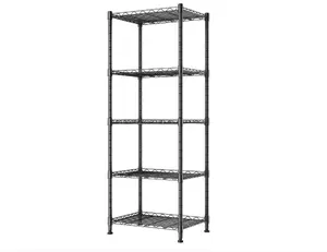 5-Tier Metal Storage Rack – Adjustable Shelves for Laundry Bathroom Kitchen Pantry Closet(Black,11.8" D x 16.6" W x 53.5" H)