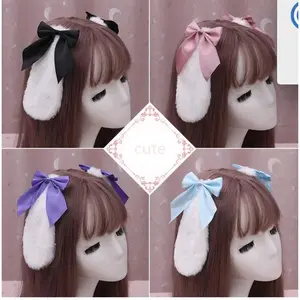 2pcs Japanese Rabbit Bunny Ears Headband Kawaii Anime Cosplay Bandana Halloween Party Costume Accessories