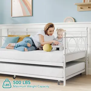 White Twin Daybed with Pull-Out Trundle, High-Quality Steel Slats Support, Movable Multifunctional Sofa Bed for Bedroom & Living Room