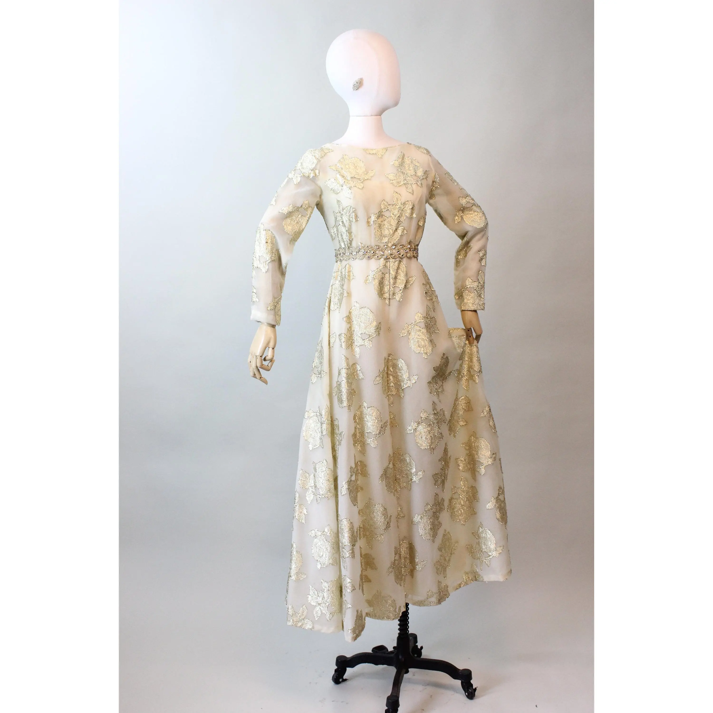 1960s GOLD ROSES LUREX jumpsuit palazzo xs | new fall