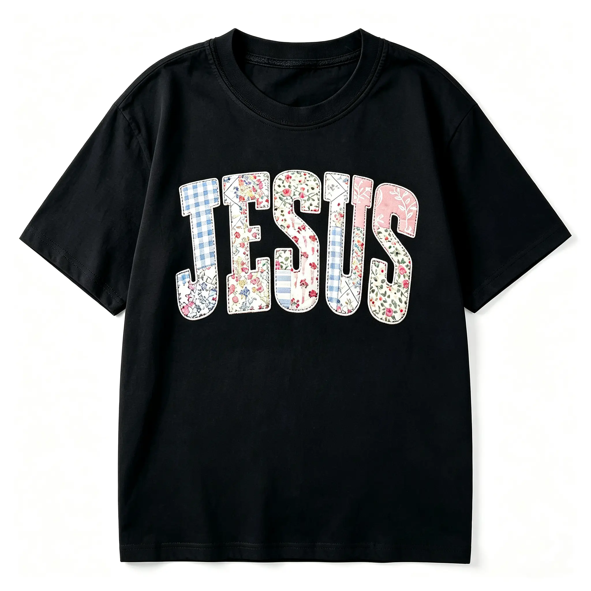 JESUS Patchwork Floral Tee|   Christian Inspirational Vintage Washed Shirt|   Faith Based Oversized Street Style Top