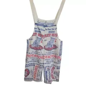 Flour Sack Sweet Kitty Garden Hippie Overalls Coveralls Cottage Core Boho One Size Bottom Fit Womenswear Everyday with Giant Pockets and Light Relax Fit