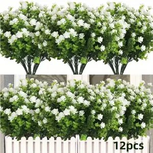 [Fade-Resistant Fall Flowers] 12 Bundles of Fade-Resistant Everlasting White Artificial Fall Flowers | Indoor/Outdoor Decor for Thanksgiving, Weddings & Home Garden Fireplace Accents, Holiday Season, Party Decor