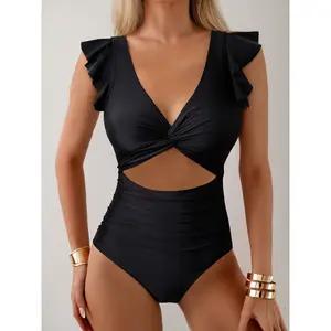 New European And American Hollow One-Piece Swimsuit High Waist Sexy Lace-Up Bikini Swimsuit