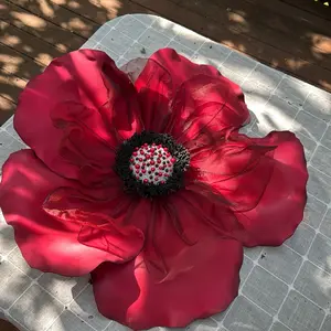 Oversized Red Foam and Organza Flowers 27 Inch Handmade Décor Bloom Large Artificial Floral Arrangement