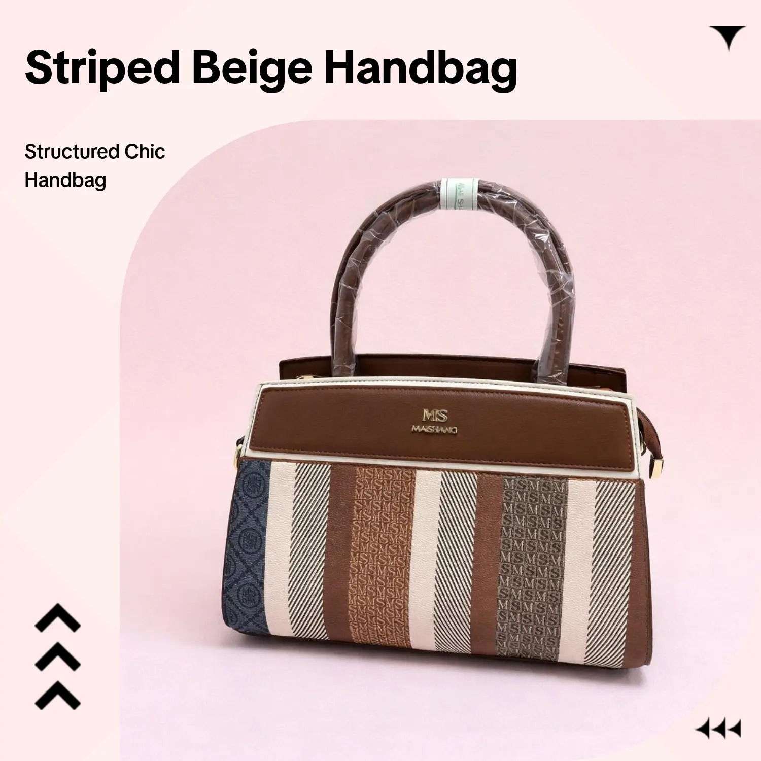[Summer Picks] Chic, structured, and full of texture striped beige handbag brings instant “clean girl” energy — smooth top, monogram details, and gold accents that elevate any outfit. Cute, classy, effortless.