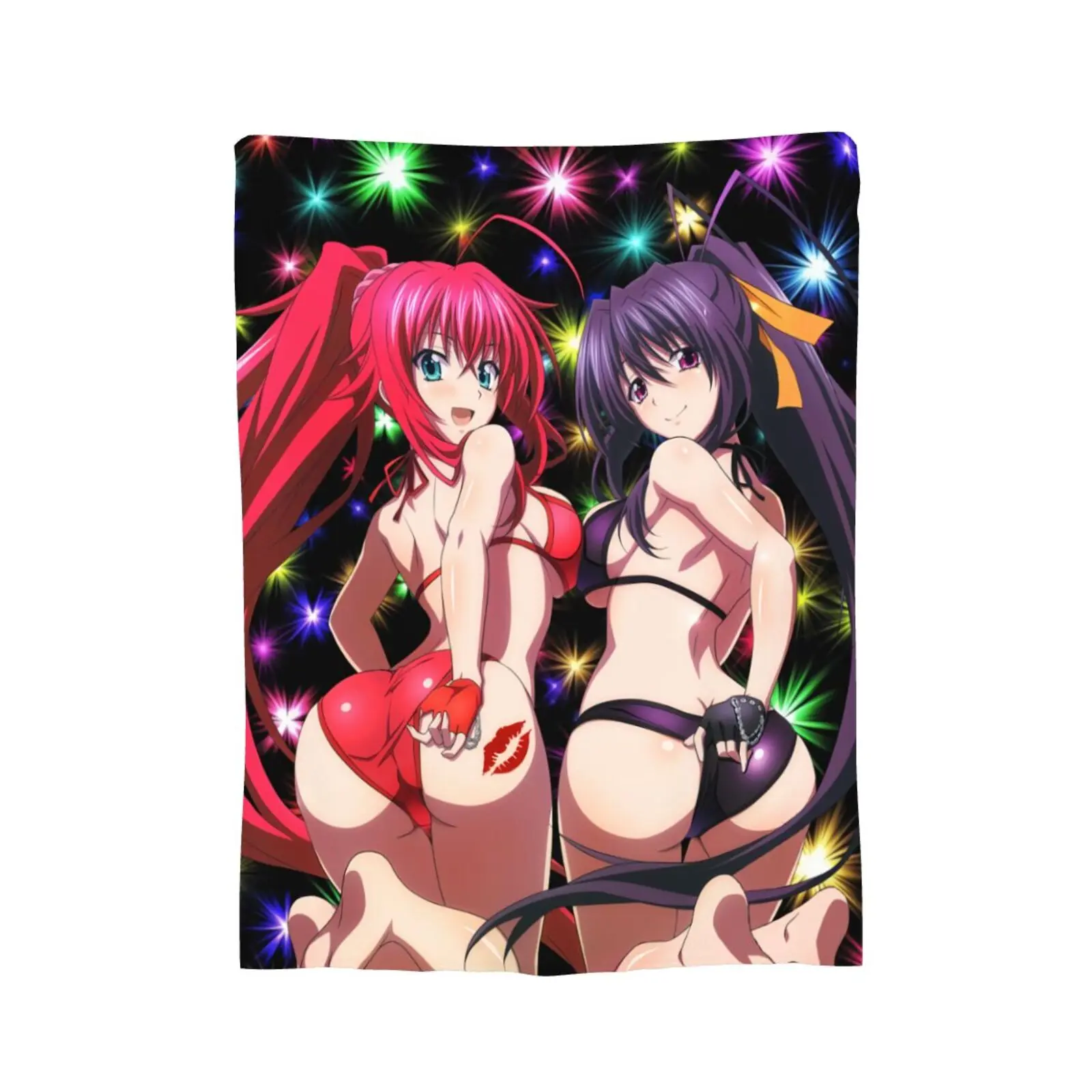 Rias Gremory & Akeno Himejima Bikini High School DxD Anime Fleece Blanket | Soft Cozy Otaku Room Decor Throw Blanket for Bed Sofa Couch | Anime Merch Gift for Fans
