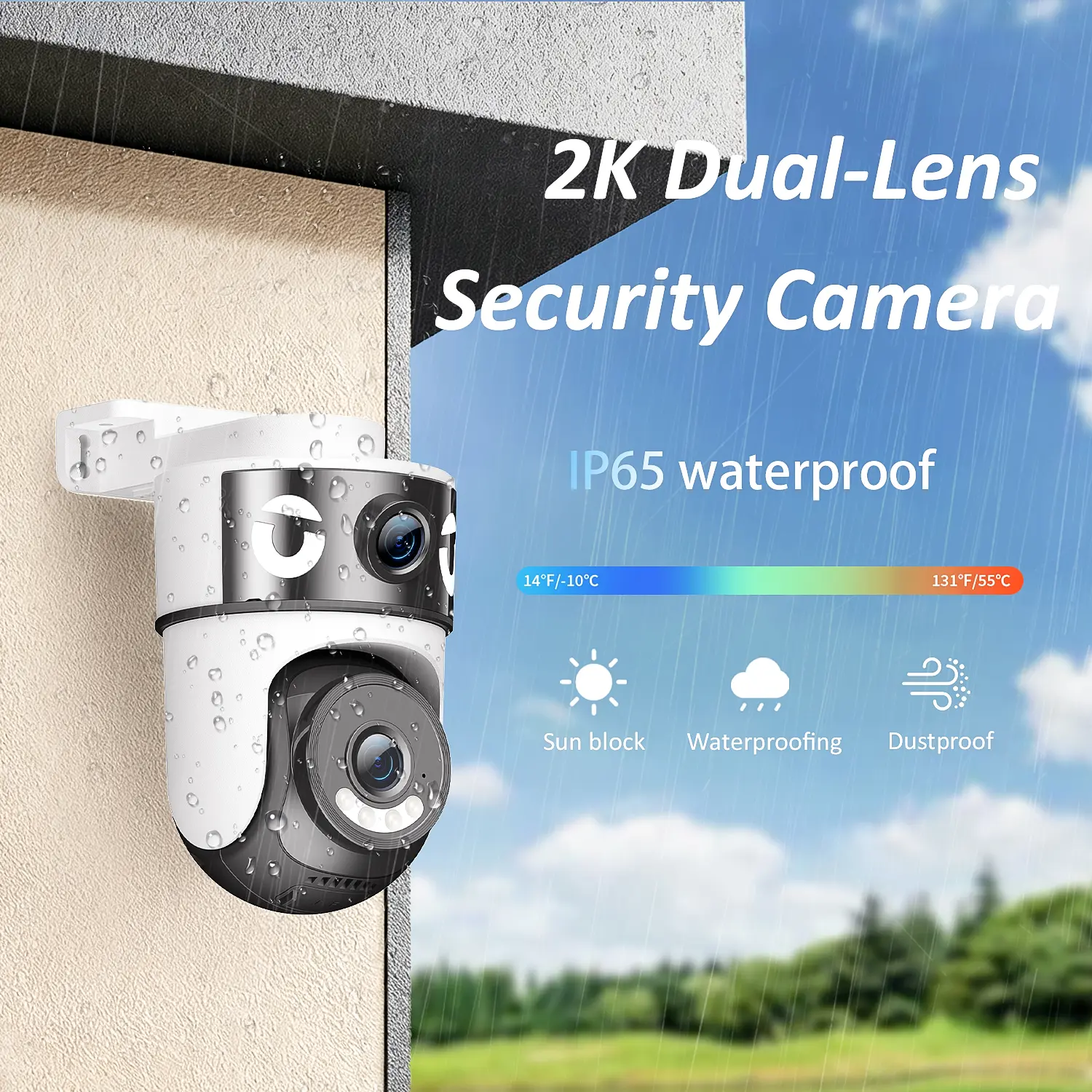 PCGVY 3MP 1296p Dual Lens WiFi Security Camera Outdoor Wireless - 360° PTZ Wall Mount CCTV, Video Surveillance, 8x Zoom, AI Motion Tracking, Full Color Night Vision, IP65 Waterproof Monitoring, 2-Way Audio, Remote Access, Smart Home Compatibility