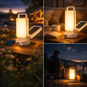 Solar Camping Lantern Rechargeable 5000mAh, Portable LED Lantern with Phone Charging, Stepless Dimming 3 Color Temperatures, Emergency Light for Camping Power Outage Hurricane