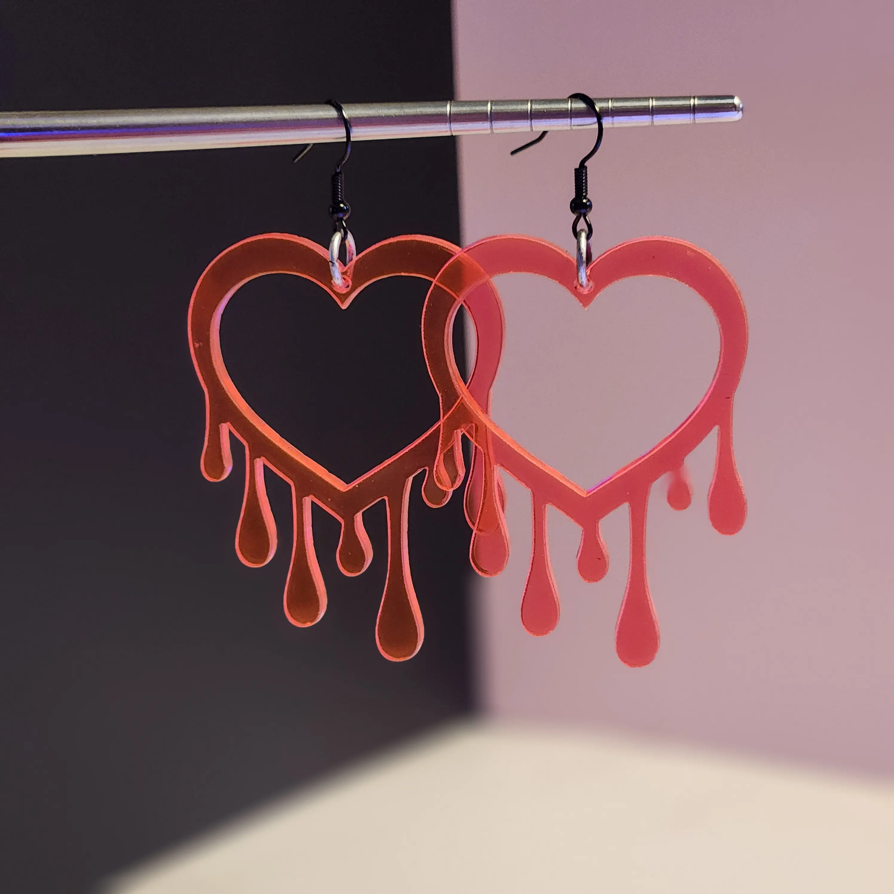 Doompop UV-Reative Translucent Red Laser Cut Acrylic Dripping Heart Earring