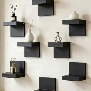 8PC Deep Black Thick Wall-Mounted Storage Rack - Modern Floating Display Shelf, Space-Saving Narrow Shelf with Iron Plate Support, Screw Fixing, Suitable for Home and Office