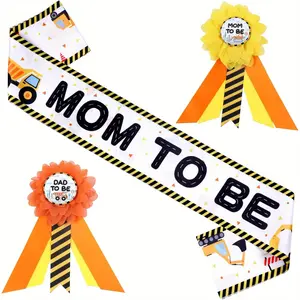 1Set Construction Mom To Be & Dad to Be Corsage Pin Set Orange Construction toddler Shower Favors for Boy Under Construction Mom to Be Maternity Sash for Pregnancy Photo Props Maternity Photography