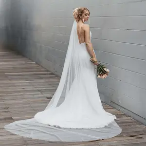 Long Cathedral Simple Drop Tulle Bridal Wedding Veil with Comb AS04