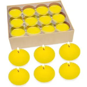 Floating Candles for Cylinder Vases 24 Pack 2 Inches Yellow Water Candles for Centerpieces at Wedding Dinner Party Spa Treatments