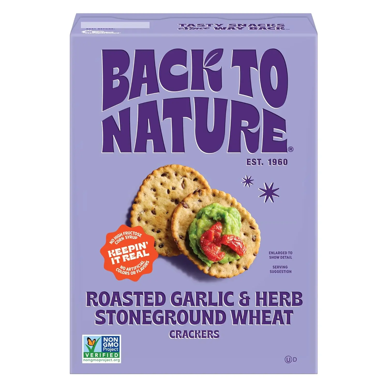 Back to Nature - Stoneground Wheat Crackers Garlic & Herb Real Ingredients like Whole Grain Wheat, Flax Seed and Sea Salt Dairy Free Non-GMO 5 ounce