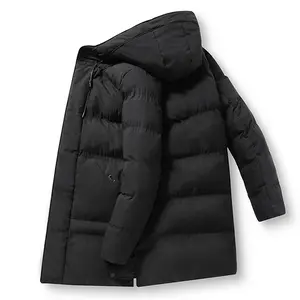 Men's Long Cotton Jacket - Black, Hooded Design & Warm Winter Coat Style