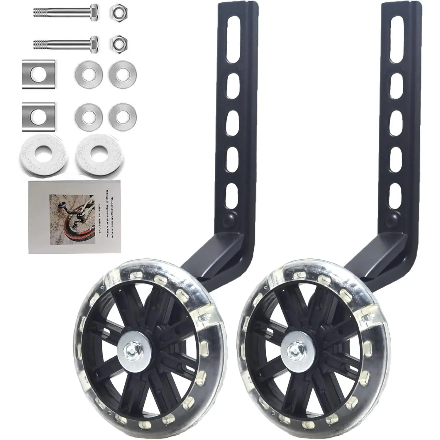 Flash Training Wheels for 12 14 16 18 20 Inch Bike，Training Wheels for Kids Bike is Heavy Duty.Bicycle Training Wheel is Suitable Single Speed Bike (Black)